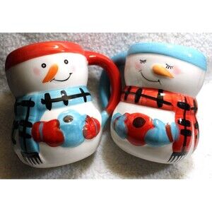 Bay Island Snowman Cocoa Mug Lot of Two Coffee Cup Christmas Holiday Set 2022